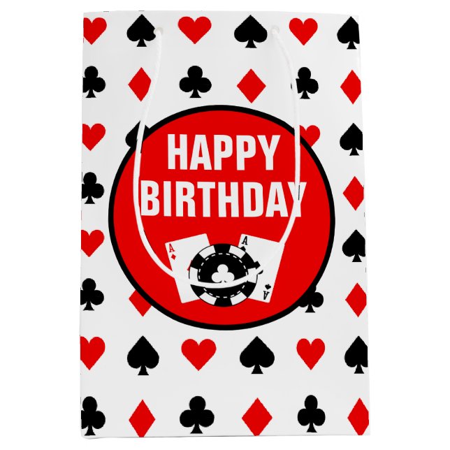 Rote und weiße Casino Chips und Karten Mittlere Geschenktüte (Vorderseite)