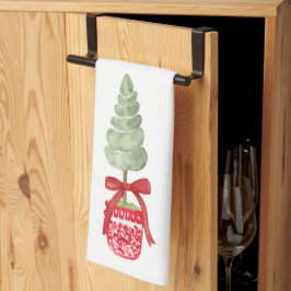 Rote und weiße Chinoiserie Topiary Holiday Geschirrtuch