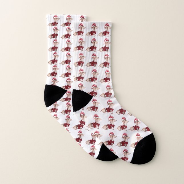 Rote und weiße Dackel Weihnachtssocken Unisex Socken (Paar)