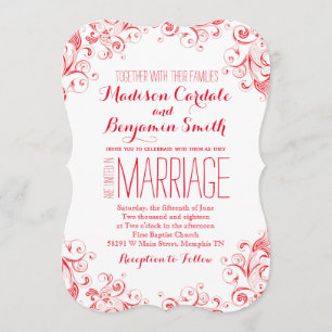 Rote und weiße elegante blühen Hochzeit einlädt Einladung