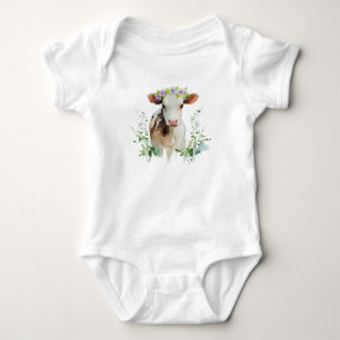 Rote und weiße Färse (Kuh) mit Blumen  Baby Strampler