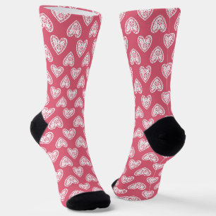 Rote und weiße Filigree Herz Socken