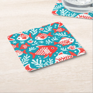 Rote und weiße Fischmuster blau Rechteckiger Pappuntersetzer