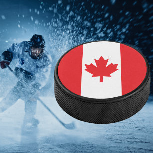 Rote und weiße Flagge Kanadas Eishockey Puck