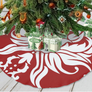 Rote und weiße Flora Damask Frohe Weihnachten Polyester Weihnachtsbaumdecke