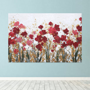Rote und weiße florale goldene abstrakte Wandkunst Leinwanddruck