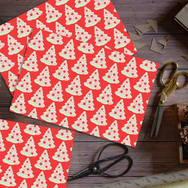 Rote und weiße frohe Weihnachten Word Art Trees Seidenpapier (Von Creator hochgeladen)