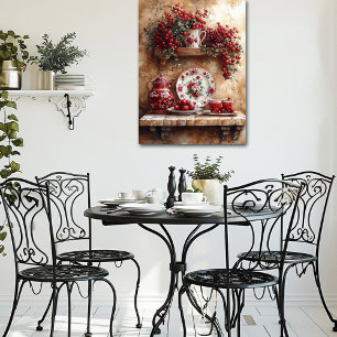 Rote und weiße Geschirr, Coffee Pot Country Shelf Poster