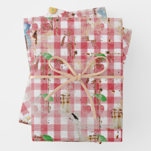 Rote und weiße gestörte Gingham-Geschenkwrap Geschenkpapier Set