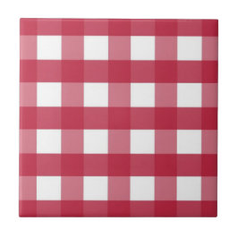 Rote und weiße Gingham Editable Label Keramik Tile Fliese