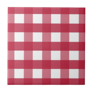 Rote und weiße Gingham Editable Label Keramik Tile Fliese