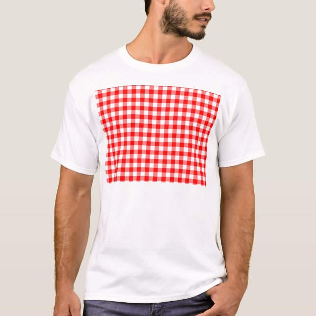 Rote und weiße Gingham-Karos T-Shirt (Vorderseite)