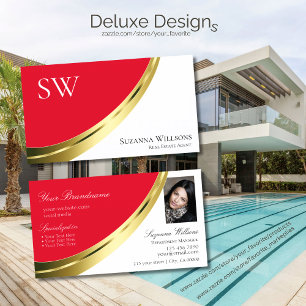 Rote und weiße Golddekoration mit Monogramm und Fo Visitenkarte