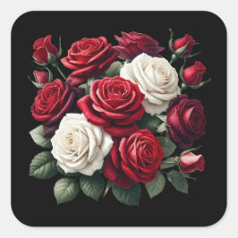 Rote und weiße gotische Rosen Quadratischer Aufkleber