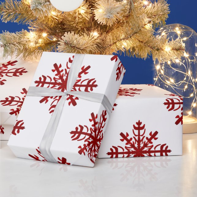Rote und weiße große Schneeflocken Moderne Weihnac Geschenkpapier (Feiertage)