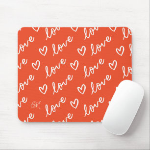 Rote und weiße Herzen Liebesmonogramm Mousepad