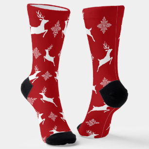 Rote und weiße Hirsche & Schneeflocken Weihnachtsm Socken