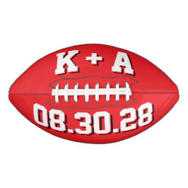 ROTE UND WEISSE Hochzeitsinitialen und Datum Football