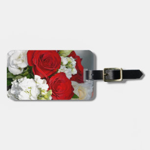 Rote und weiße Hochzeitsrosen Bouquet Gepäckanhänger