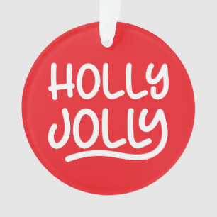 Rote und Weiße Holly Jolly Typografie Foto Ornament