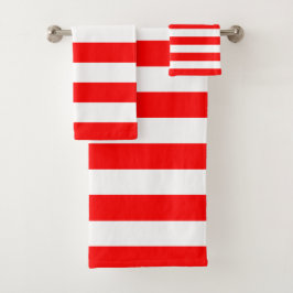 Rote und weiße horizontale Streifen Badhandtuch Set