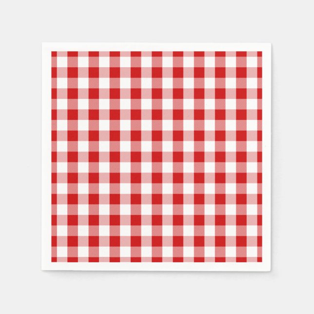 Rote und weiße Karo Gingham Kariert- Land Rustikal Serviette (Vorderseite)