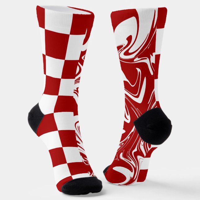 Rote und weiße Karos und Wirbel Socken (Gewinkelt)