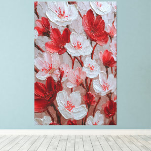 Rote und weiße Kirschblüten-Impasto-Wandkunst Leinwanddruck