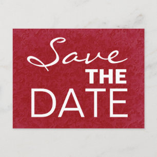 Rote und weiße, kühne Buchstaben Save the Date S53 Ankündigungspostkarte