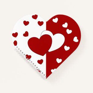 Rote und weiße Liebe Herz geformt Notizbuch