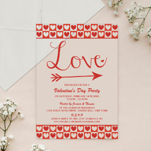 Rote und weiße Liebe Herz Valentinstag Party Acryleinladungen
