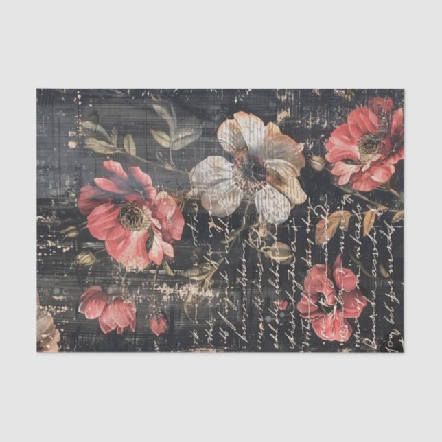 Rote und weiße Mohnblumen und Text auf schwarzem B Seidenpapier (Vorderseite)