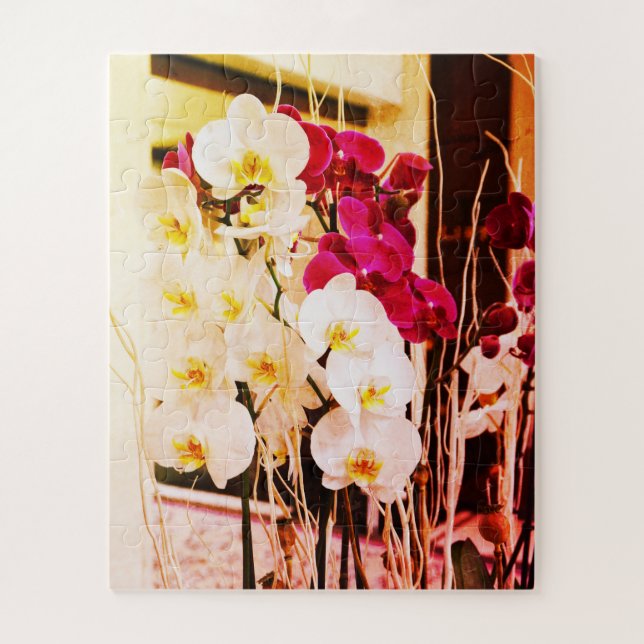 Rote und weiße Orchideen Puzzle (Vertikal)