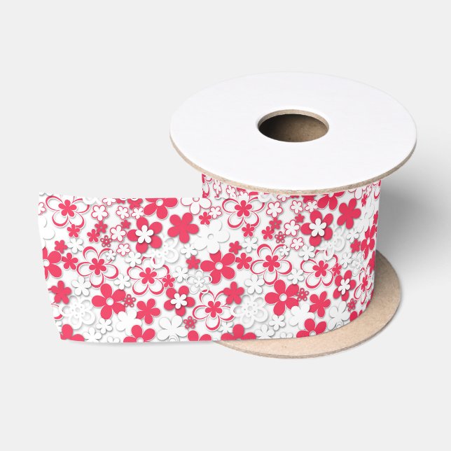 Rote und weiße Papierblumen Satinband (Spule)