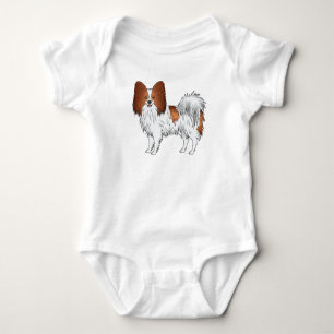 Rote und weiße Papillon-Cartoon-Hund-Illustration Baby Strampler