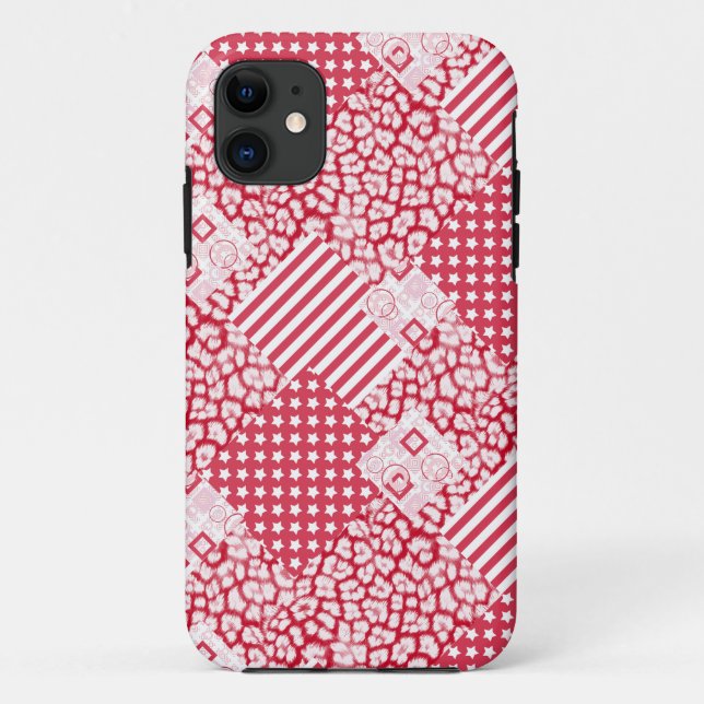 Rote und weiße Patchwork rustikal Case-Mate iPhone Hülle (Rückseite)
