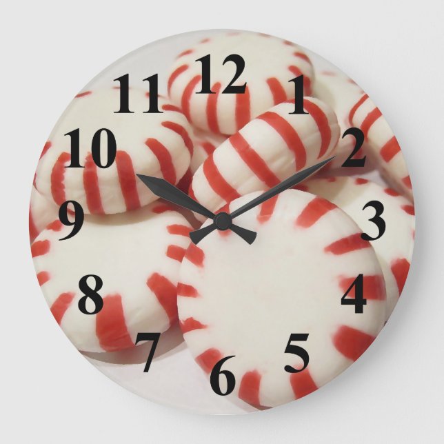 Rote und weiße Pfefferminzen Große Wanduhr (Vorderseite)