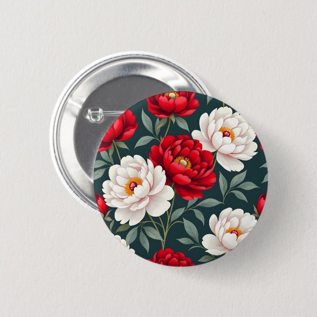 Rote und weiße Pfingstrosenblüten  Button (Vorne & Hinten)
