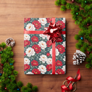 Rote und weiße Pfingstrosenblüten Geschenkpapier