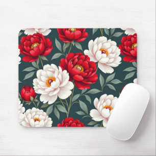 Rote und weiße Pfingstrosenblüten Mousepad