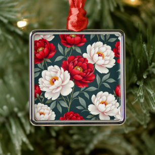 Rote und weiße Pfingstrosenblüten  Ornament Aus Metall
