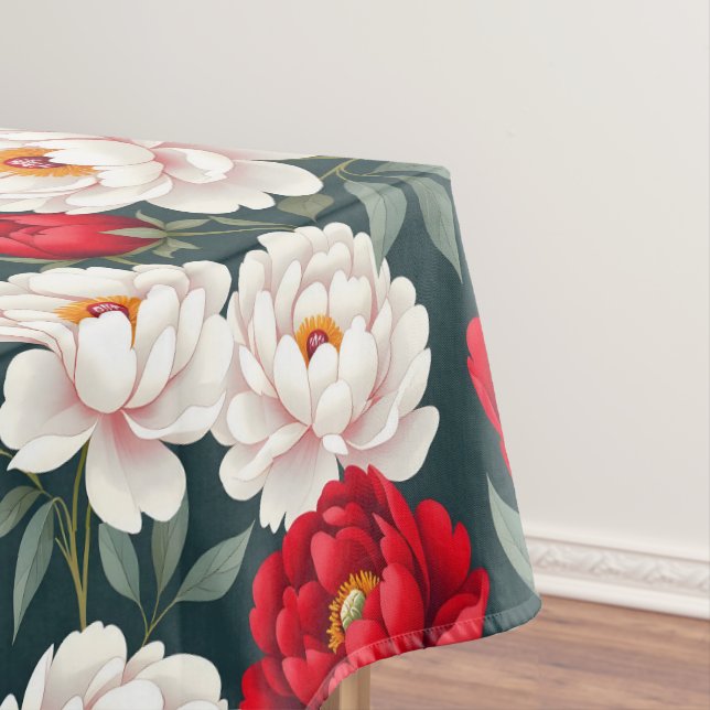 Rote und weiße Pfingstrosenblüten  Tischdecke (Beispiel)
