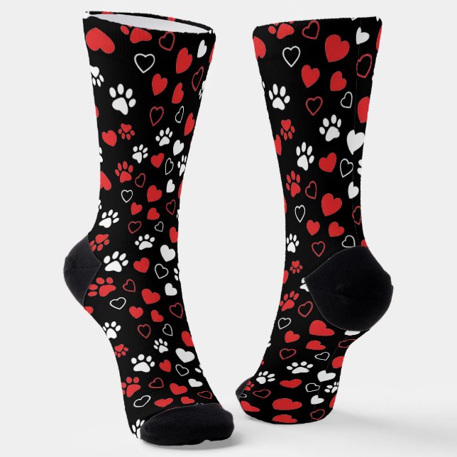 Rote und weiße Pfotenabdruck- und Herz-Muster-Sock Socken (Gewinkelt)