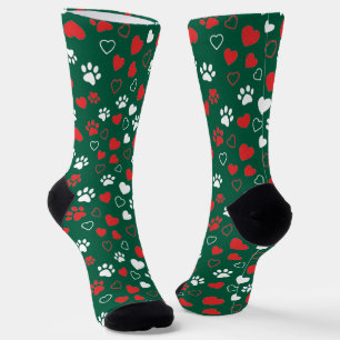 Rote und weiße Pfotenabdruck- und Herz-Muster-Sock Socken