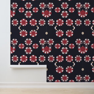 Rote und weiße Poker-Chips auf dunklem Hintergrund Tapete