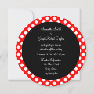 Rote und weiße Polka Dot Black Circle Wedding Einladung