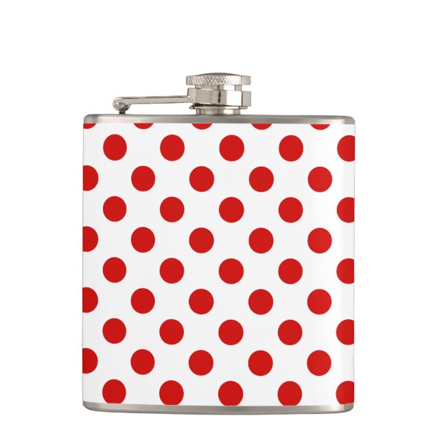Rote und weiße Polka-Punkte Flachmann (Vorderseite)