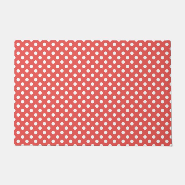 Rote und weiße Polka-Punkte Fußmatte (Vorderseite)