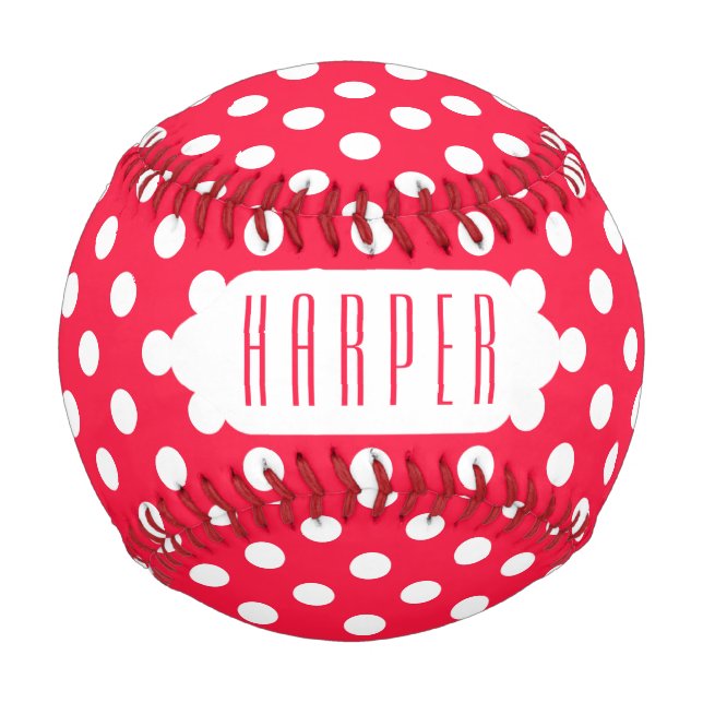 Rote und weiße Polka-Punkte, kundenspezifischer Ba Baseball (Vorderseite)