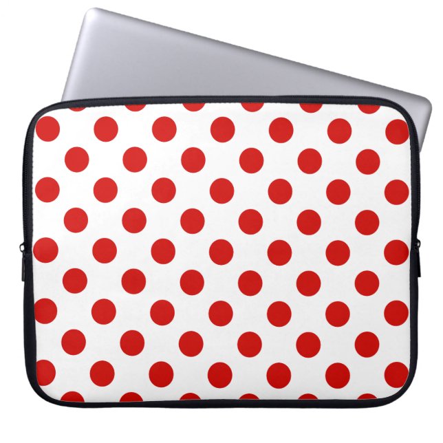 Rote und weiße Polka-Punkte Laptopschutzhülle (Vorderseite)